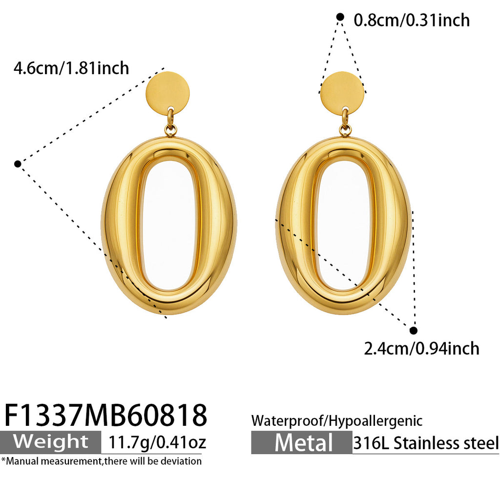 Aurora Drops size guide — 4.6cm drop, 2.4cm oval, 316L stainless steel