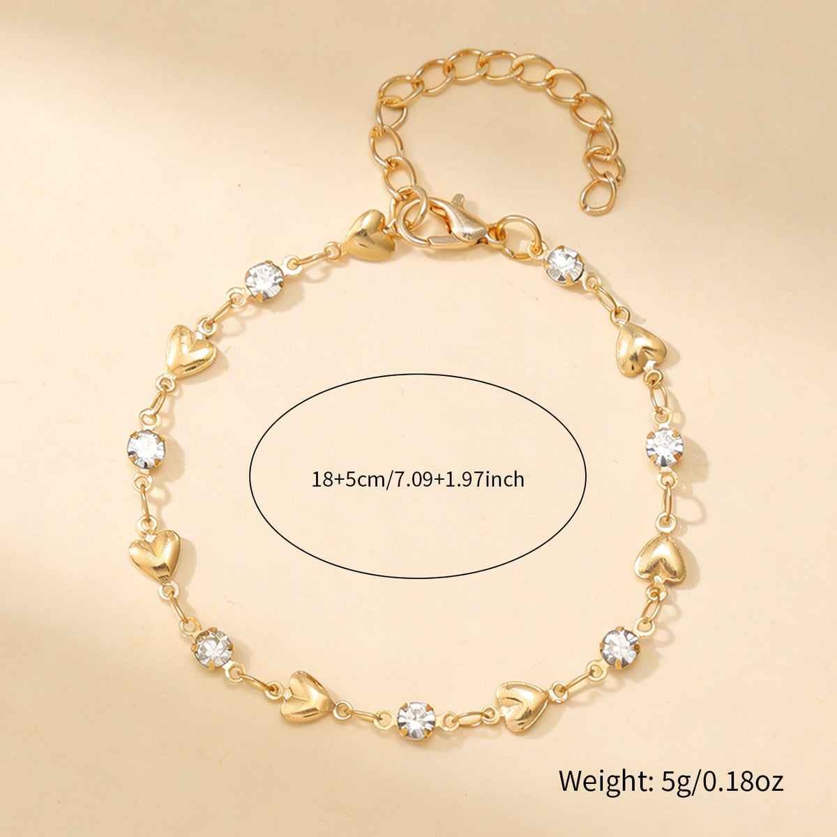 Venus Heart Bracelet size guide — 18cm plus 5cm extender, 5g