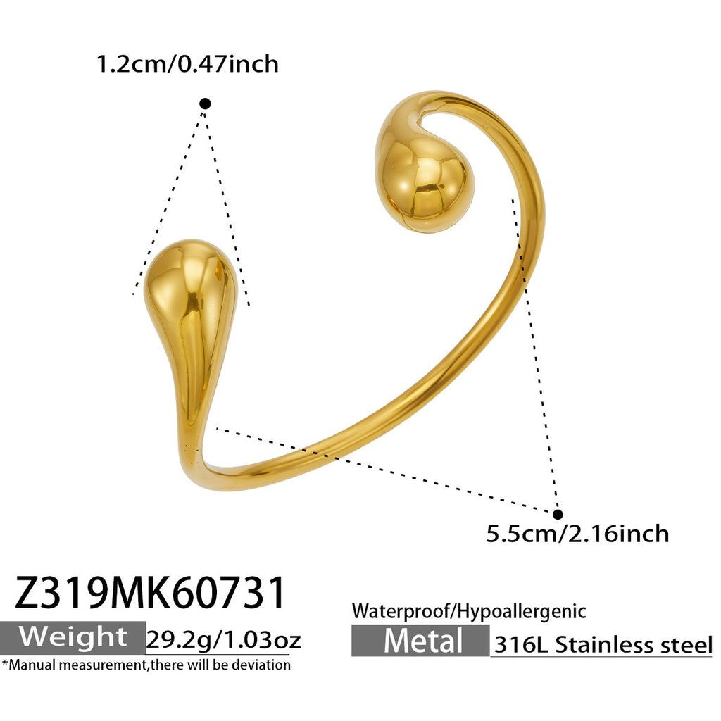 Thalassa Cuff in gold — size guide, 5.5cm inner width, 316L stainless steel
