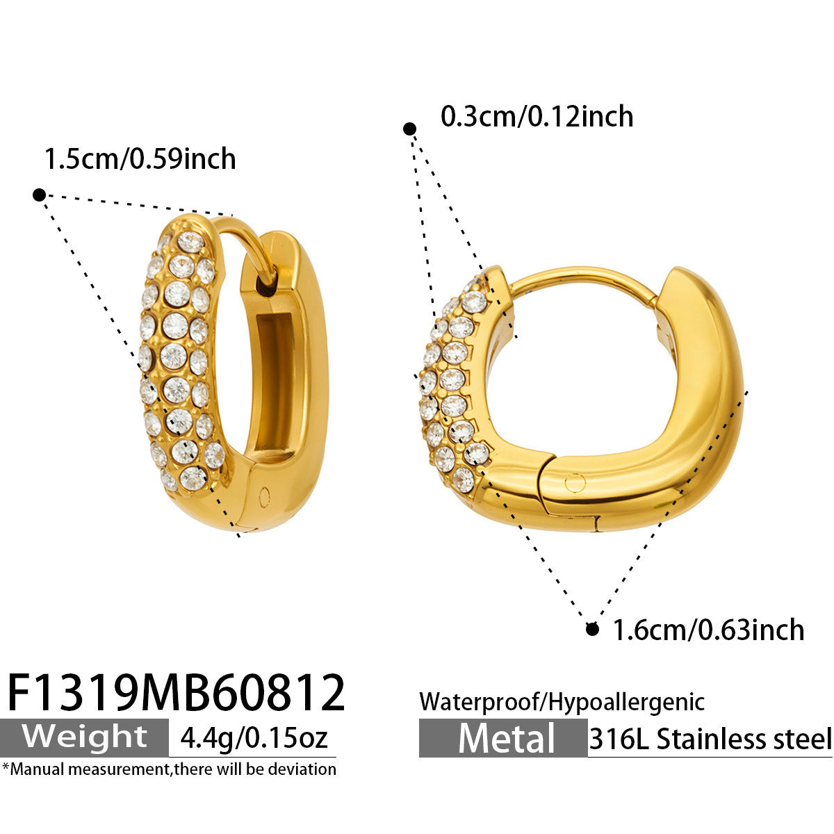 Selene Hoops size guide — 1.6cm by 1.5cm, 316L stainless steel